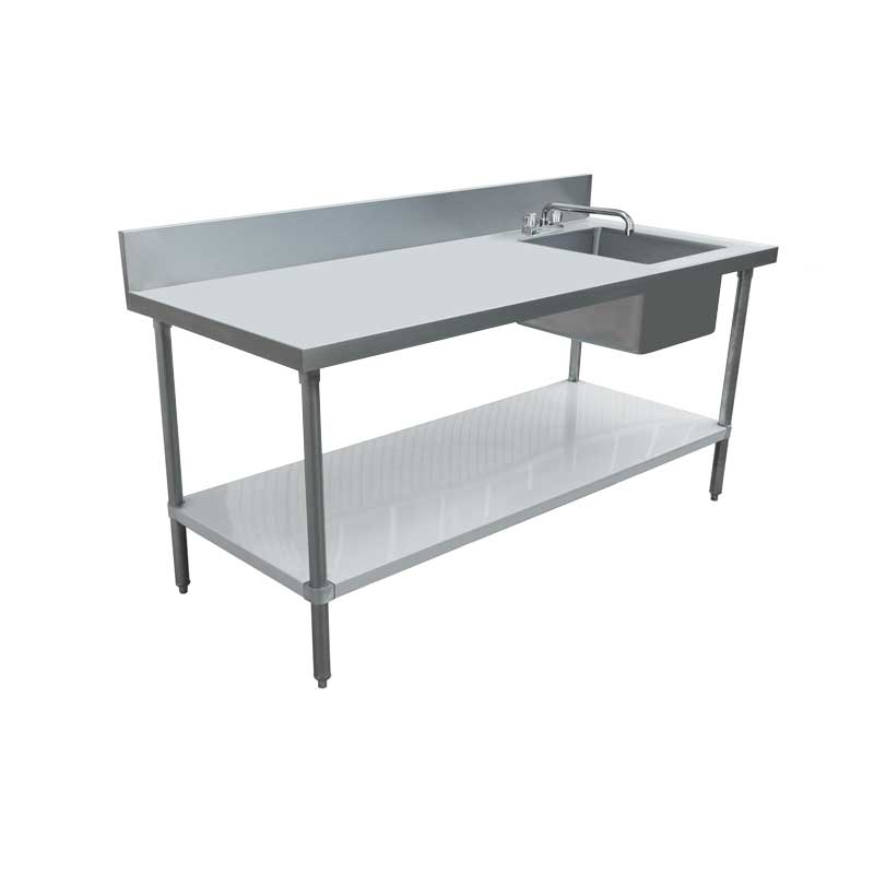 Nella 30" x 60" Stainless Steel Worktable with Right Sink, 6" Backsplash and Galvanized Legs