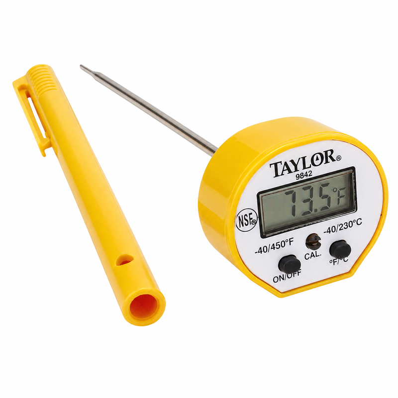 Taylor Waterproof Digital Pocket Thermometer with Case & Sleeve, Yellow, -40° to 450°F