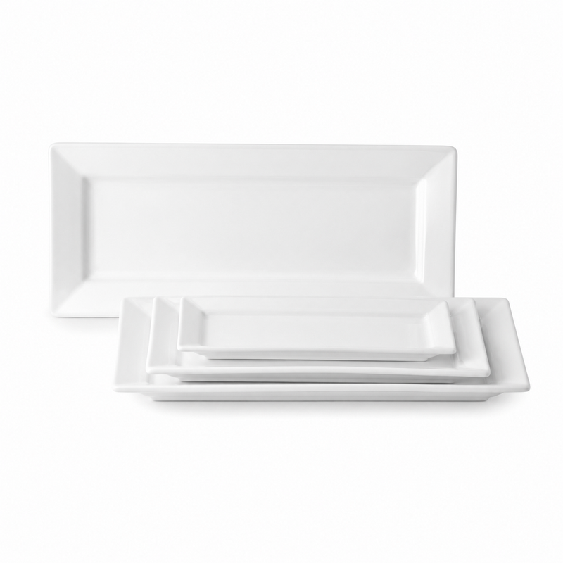 Anton Black 12" x 7" Rectangle Plate, White  6 /Case