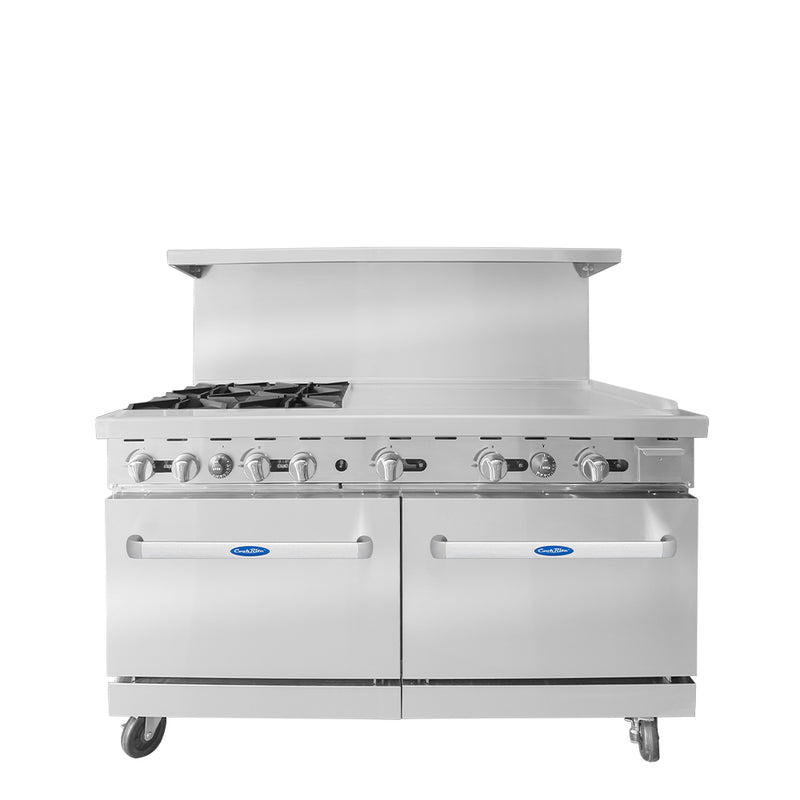 Atosa 60" Range with 4 Burners, 36" Griddle & 2 Standard Ovens Natural Gas 257,000 BTU