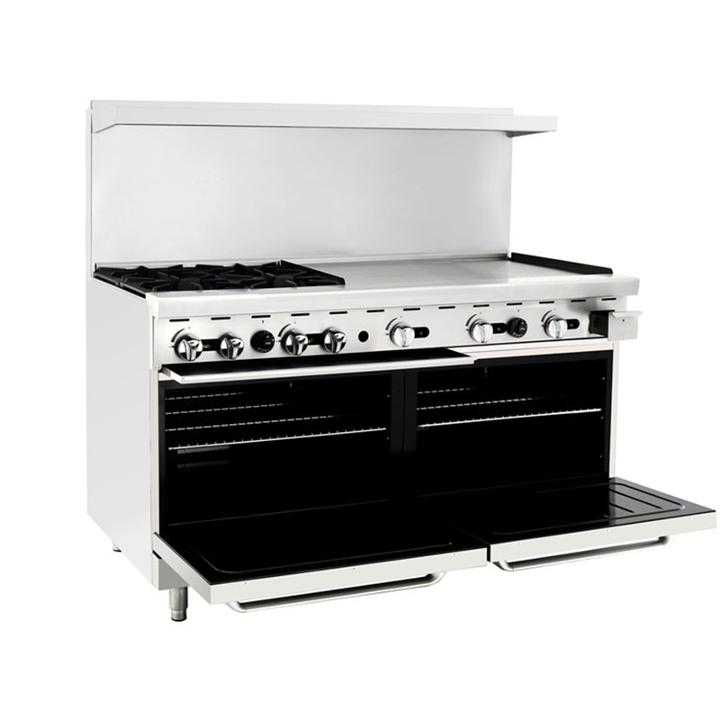 Atosa 60" Range with 4 Burners, 36" Griddle & 2 Standard Ovens Natural Gas 257,000 BTU