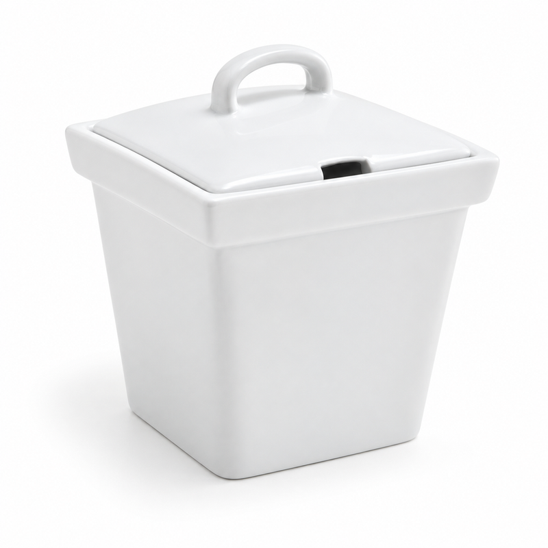 Front Of The House Mod 15 Oz Square Pot with Notched Lid, White, 6 /Case