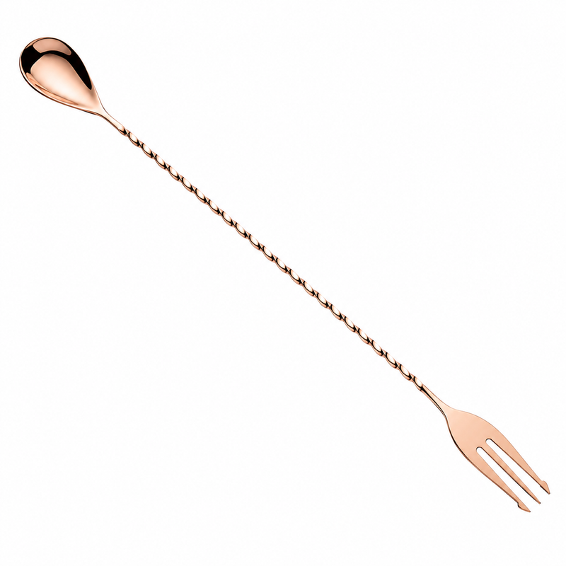 Barfly 12" Bar Spoon with Fork End, Copper Plated