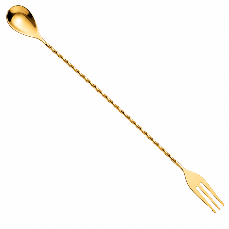 Barfly 12" Bar Spoon with Fork End, Gold Plated