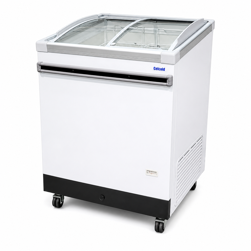 Celcold 31" Ice Cream Display Freezer with Angle Glass Top