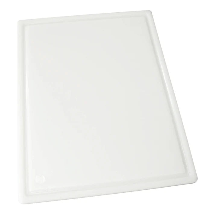 Winco 12" x 18" Cutting Board with Grooves, White