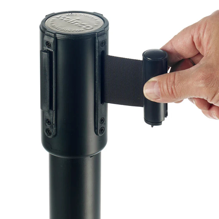 Winco 35.5" Stanchion Post with 6.5" Retractable Belt, Black