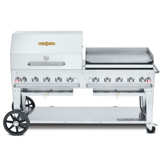 Crown Verity CV-MCB-72RGP-LP 72" Mobile Outdoor BBQ / Charbroiler with Roll Dome, Propane