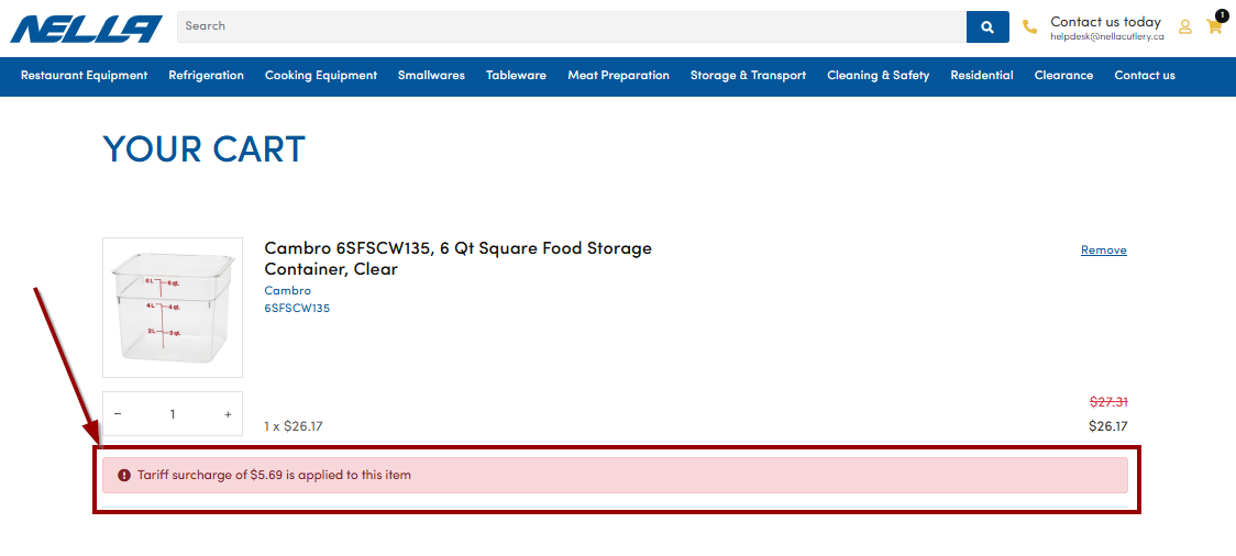 Tariff Cart Page