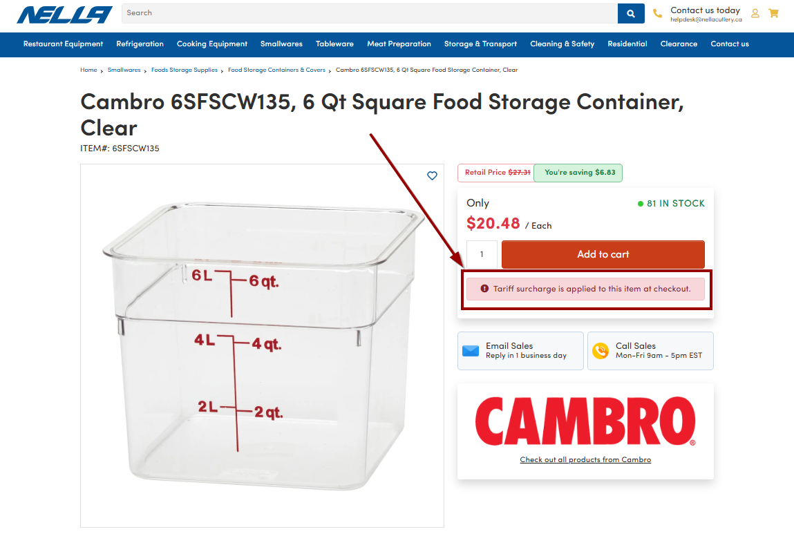 Tariff Product Page