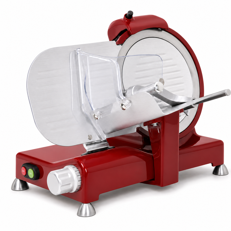 Greban Luxury 9" Meat Slicer with Red Base & Black Knobs, 0.19 HP