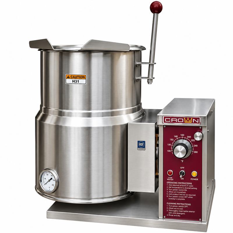 Crown EC-12TW 12 Gallon Tabletop Tilting 2/3 Steam Jacket Steam Electric Kettle