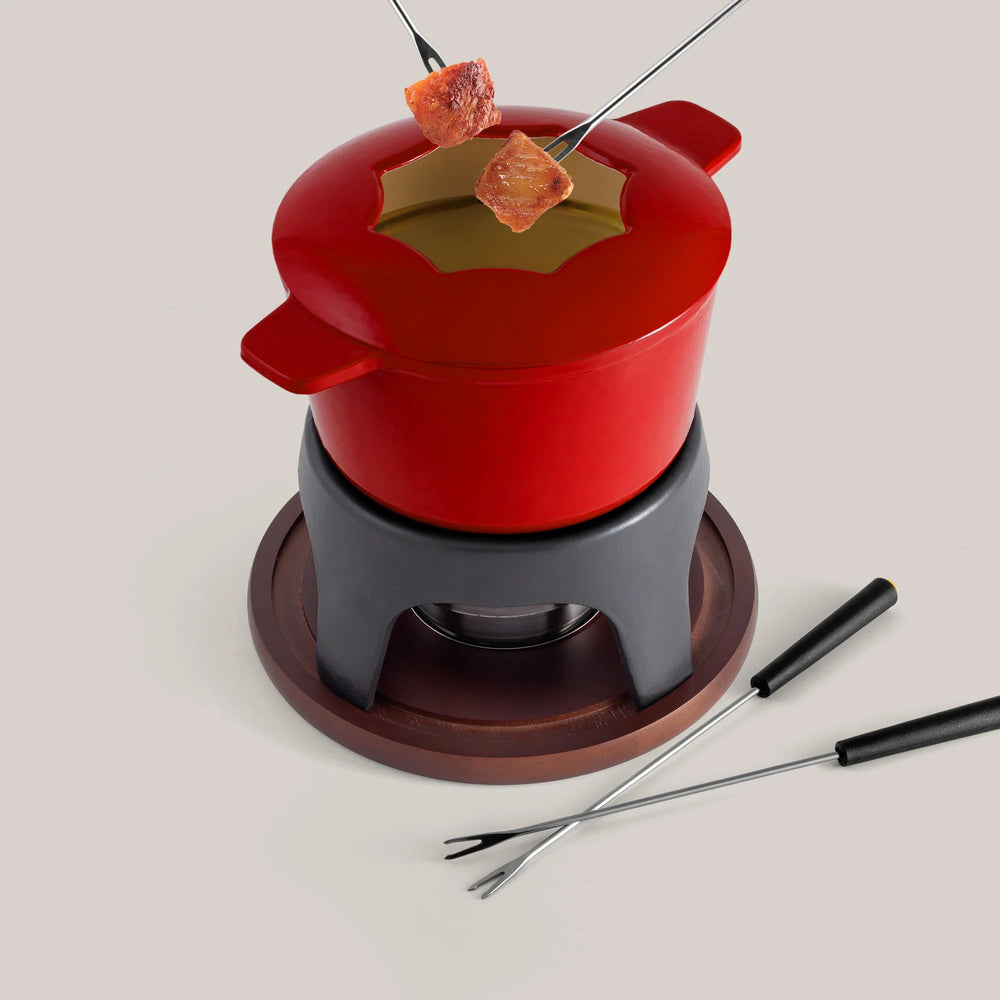 Swissmar Sierra 11 Piece Cast Iron Fondue Set, Cherry