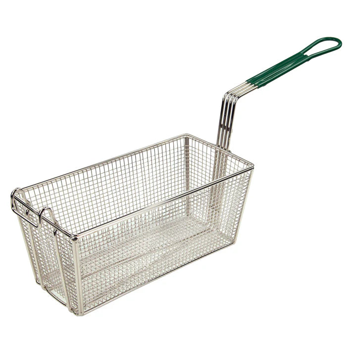 Winco Fryer Basket 13.25" x 6.5" x 6" with Green Handle