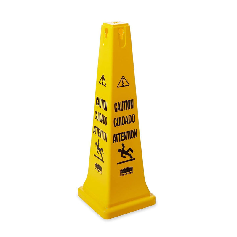Rubbermaid 36" Multi-Lingual Caution Wet Floor Cone Shaped Sign, Yellow
