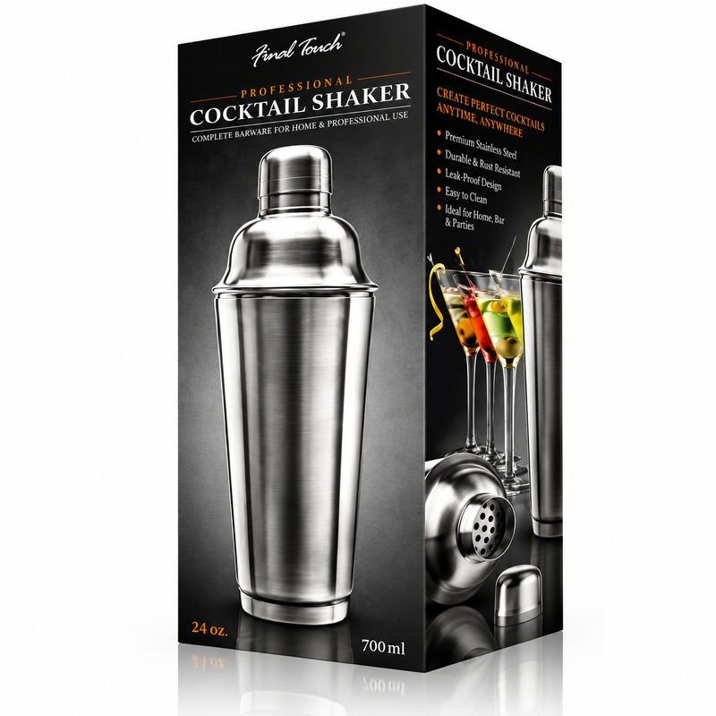Final Touch 34 Oz Professional Cocktail Shaker, Stainless Steel