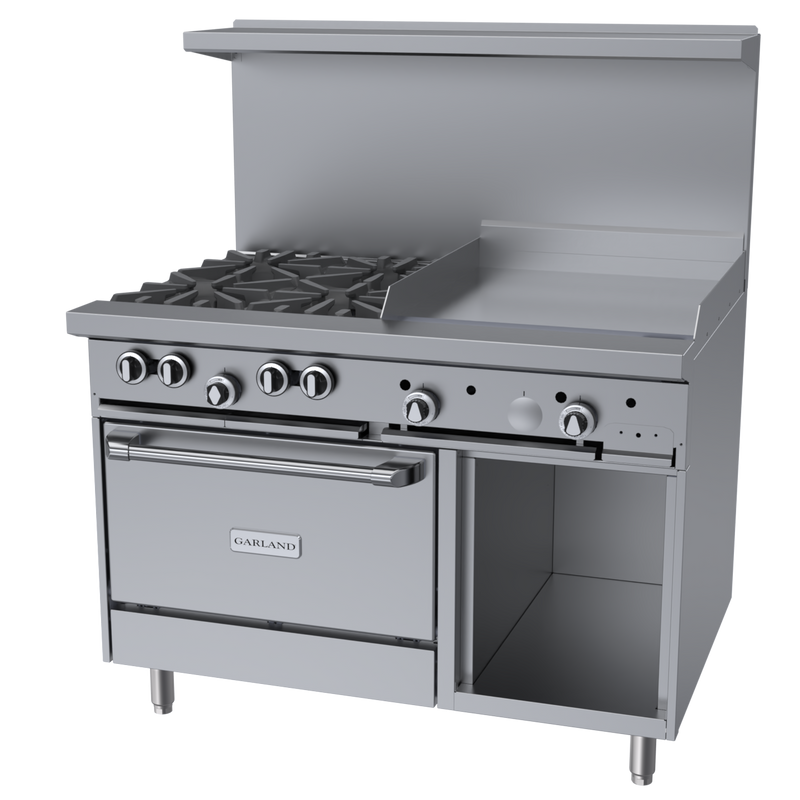 Garland G Starfire 48" Range 4 Burner, 24" Griddle & 1 Standard Oven & 1 Storage Base Natural Gas