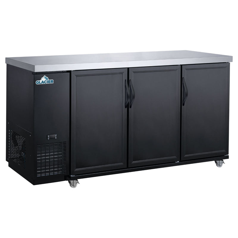 Glacier 71" Back Bar Refrigerator with 3 Solid Doors, Black