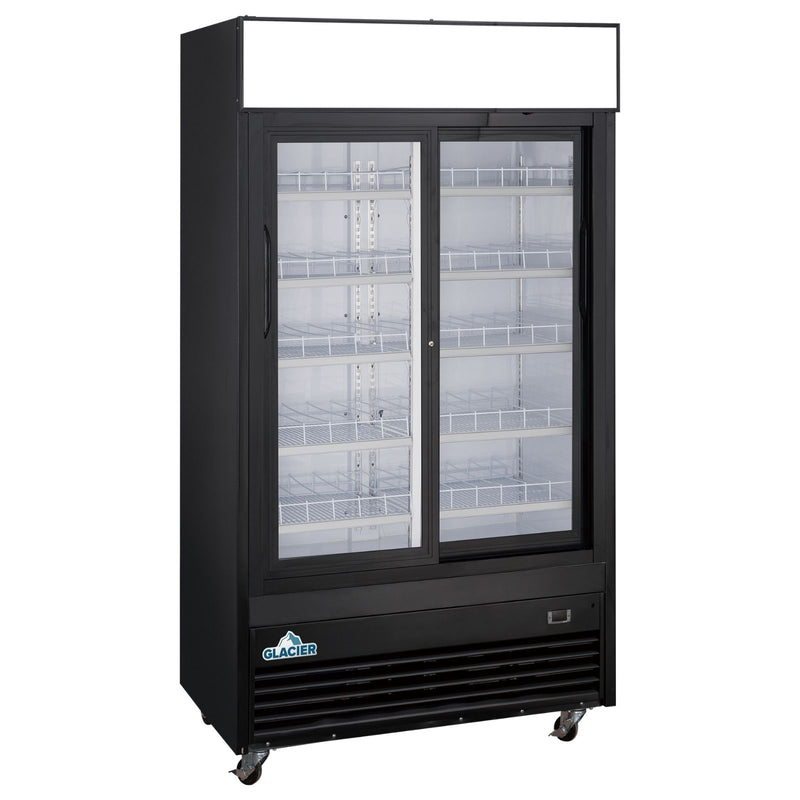 Glacier 39" Merchandiser Refrigerator with 2 Glass Sliding Doors, Black Exterior