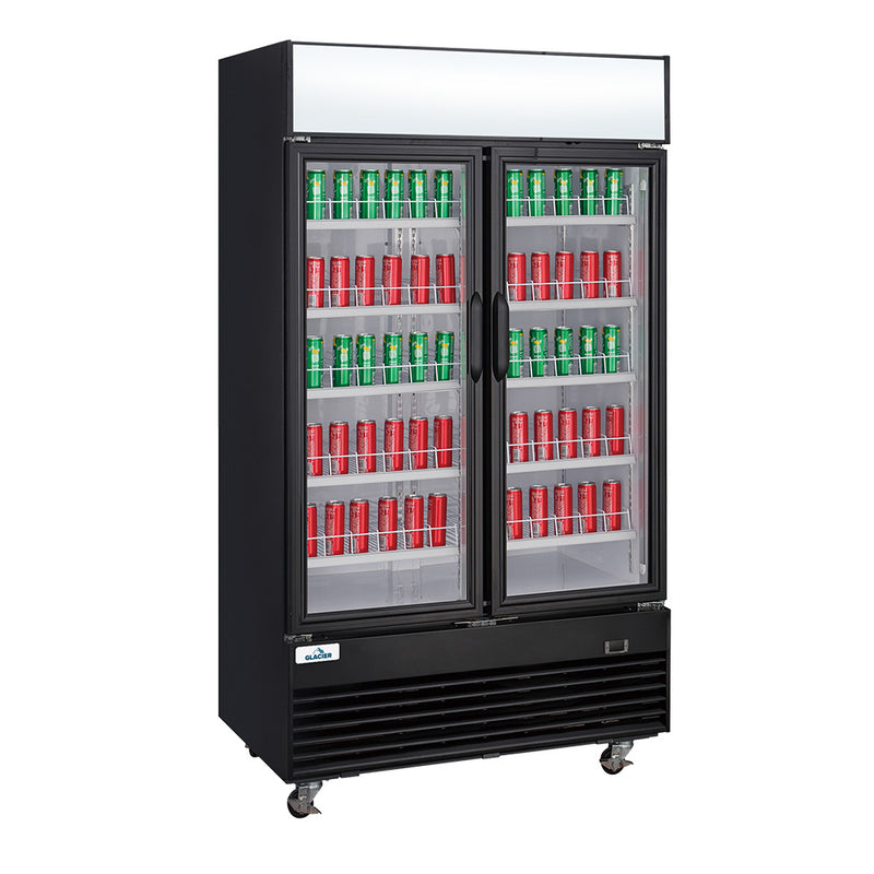 Glacier 39" Merchandising Refrigerator with 2 Glass Doors, Black Exterior