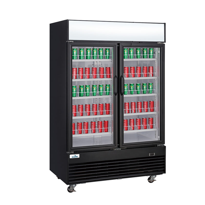 Glacier 54" Merchandising Refrigerator with 2 Glass Doors, Black Exterior