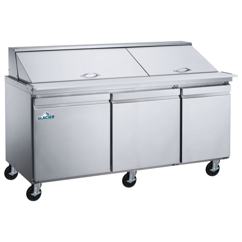 Glacier 72.5" Sandwich / Salad 30 Pan Megatop Prep Table with 3 Doors