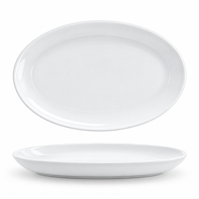 Front Of The House Harmony 9.25" x 6.25" Oval Coupe Plate, White 6 /Case