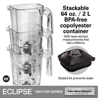 Hamilton Beach Eclipse 64 Oz Bar Blender with Quiet Shield, Variable Speed, 3 HP