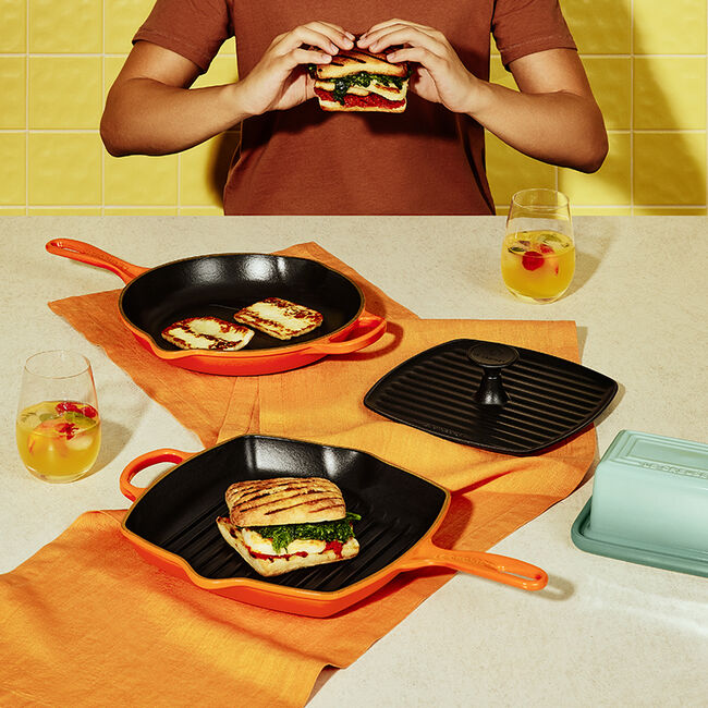 Le Creuset 10.25" Square Skillet Grill, Blueberry