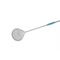 Gi Metal Evoluzione 8" Round Perforated Pizza Peel with 59" Handle, Stainless Steel