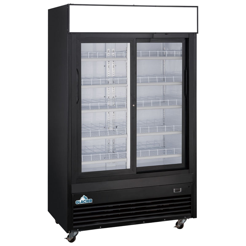 Glacier 47" Merchandiser Refrigerator with 2 Glass Sliding Doors, Black Exterior