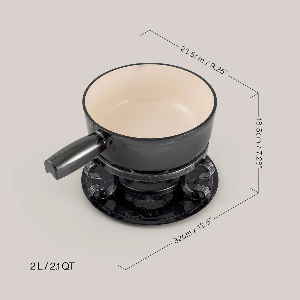 Swissmar Lugano 9 Piece Cast Iron Fondue Set, Metallic Black
