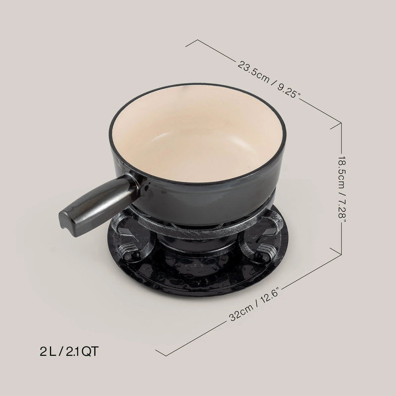 Swissmar Lugano 9 Piece Cast Iron Fondue Set, Metallic Black