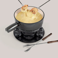 Swissmar Lugano 9 Piece Cast Iron Fondue Set, Metallic Black