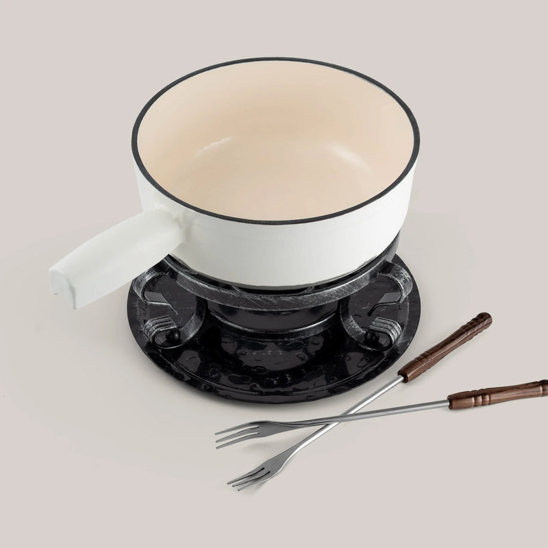 Swissmar Lugano 9-Piece Cast Iron Fondue Set, Matte White