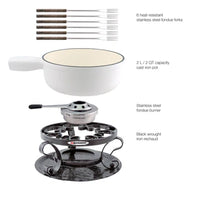 Swissmar Lugano 9-Piece Cast Iron Fondue Set, Matte White