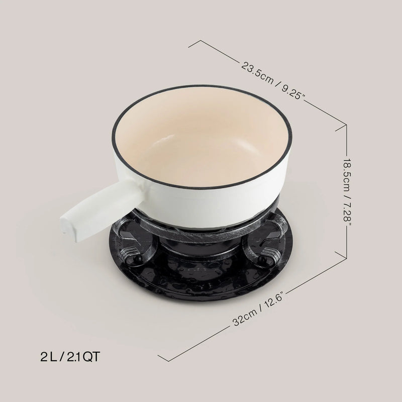 Swissmar Lugano 9-Piece Cast Iron Fondue Set, Matte White
