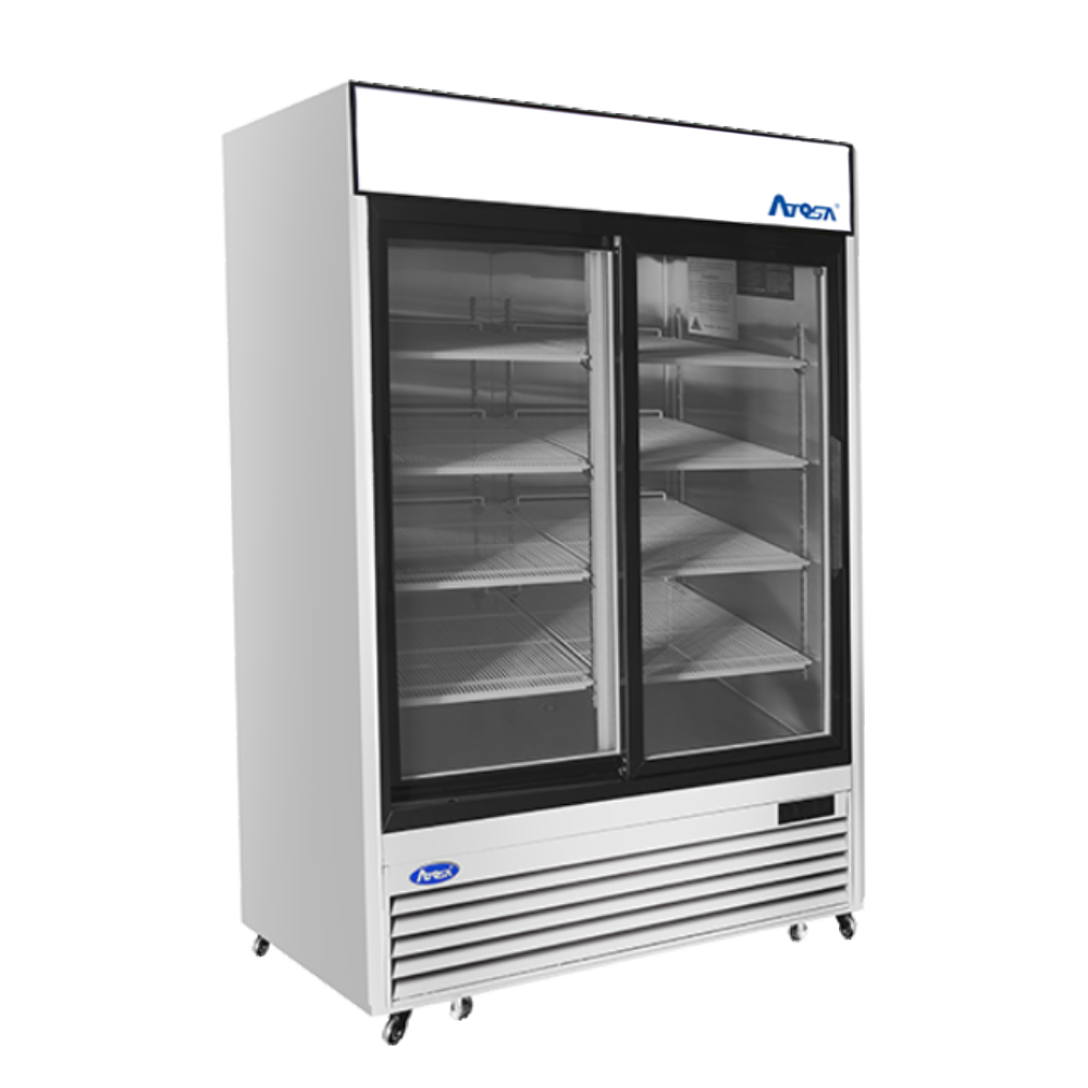 Atosa MCF8709GR 54" Merchandiser Refrigerator with 2 Glass Sliding Doors, Stainless Steel Exterior