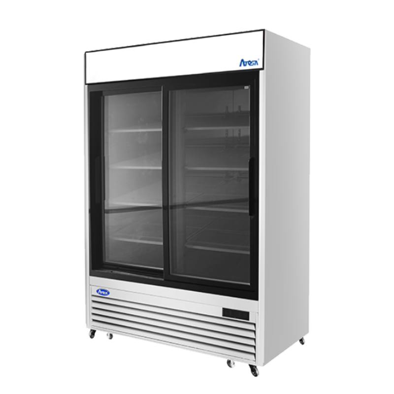 Atosa MCF8709GR 54" Merchandiser Refrigerator with 2 Glass Sliding Doors, Stainless Steel Exterior