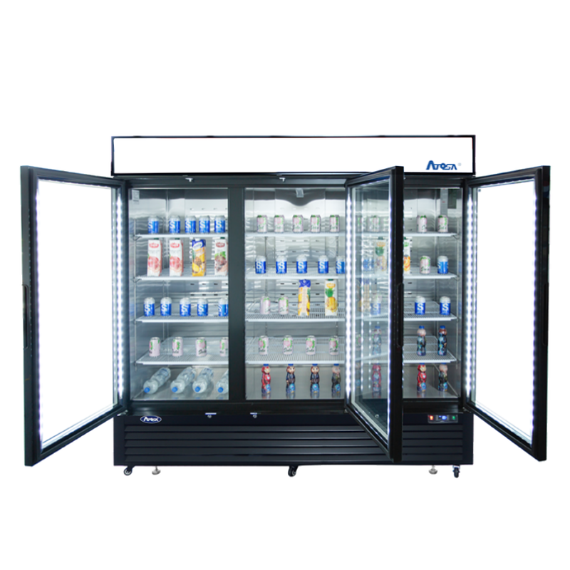 Atosa  MCF8724GR 81" Merchandiser Refrigerator with 3 Glass Swing Doors, Black Exterior