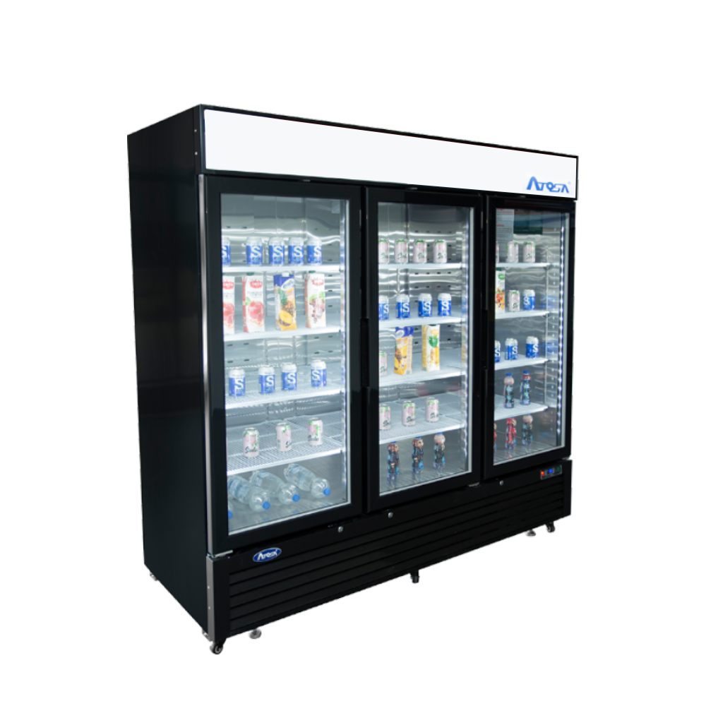 Atosa  MCF8724GR 81" Merchandiser Refrigerator with 3 Glass Swing Doors, Black Exterior
