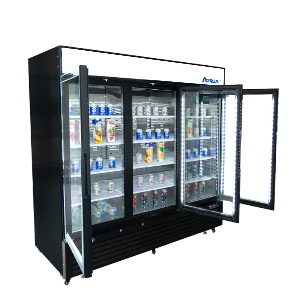 Atosa  MCF8724GR 81" Merchandiser Refrigerator with 3 Glass Swing Doors, Black Exterior