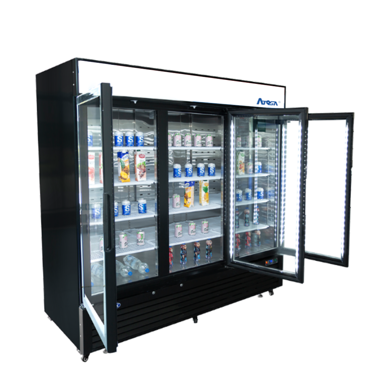 Atosa  MCF8724GR 81" Merchandiser Refrigerator with 3 Glass Swing Doors, Black Exterior