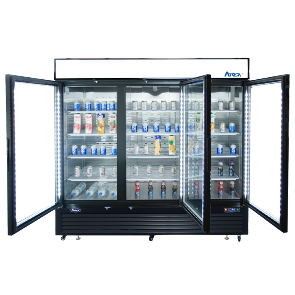 Atosa MCF8728GR 82" Merchandiser Freezer with 3 Glass Swing Doors, Black Exterior