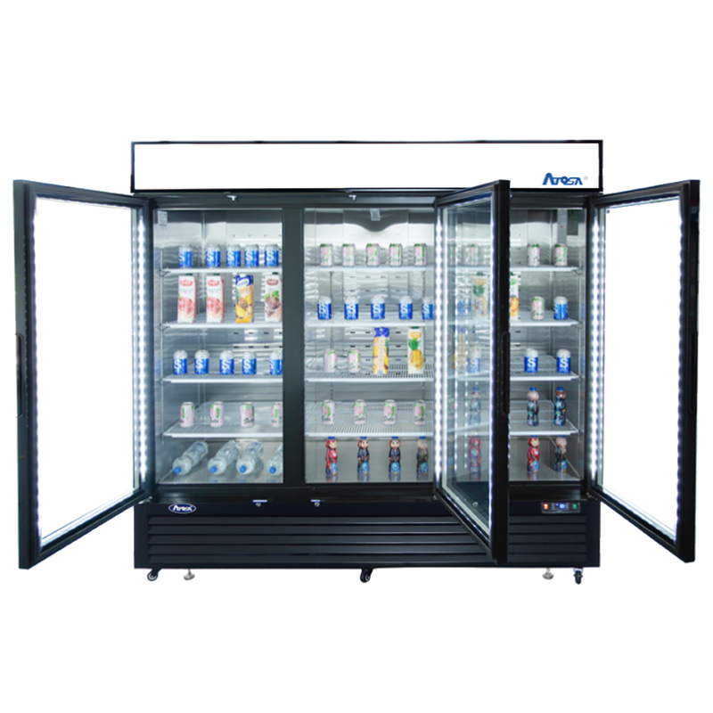 Atosa MCF8728GR 82" Merchandiser Freezer with 3 Glass Swing Doors, Black Exterior
