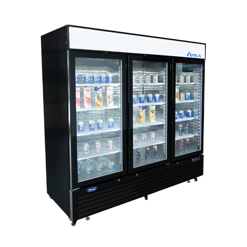 Atosa MCF8728GR 82" Merchandiser Freezer with 3 Glass Swing Doors, Black Exterior