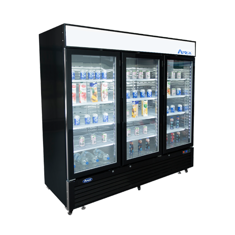 Atosa MCF8728GR 82" Merchandiser Freezer with 3 Glass Swing Doors, Black Exterior
