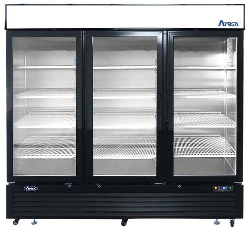 Atosa MCF8728GR 82" Merchandiser Freezer with 3 Glass Swing Doors, Black Exterior