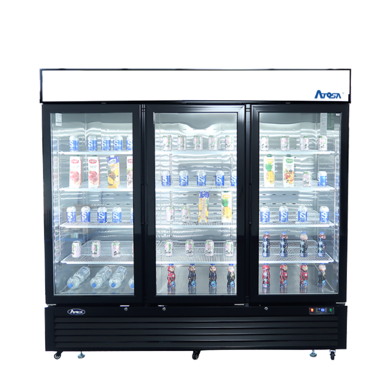 Atosa MCF8728GR 82" Merchandiser Freezer with 3 Glass Swing Doors, Black Exterior