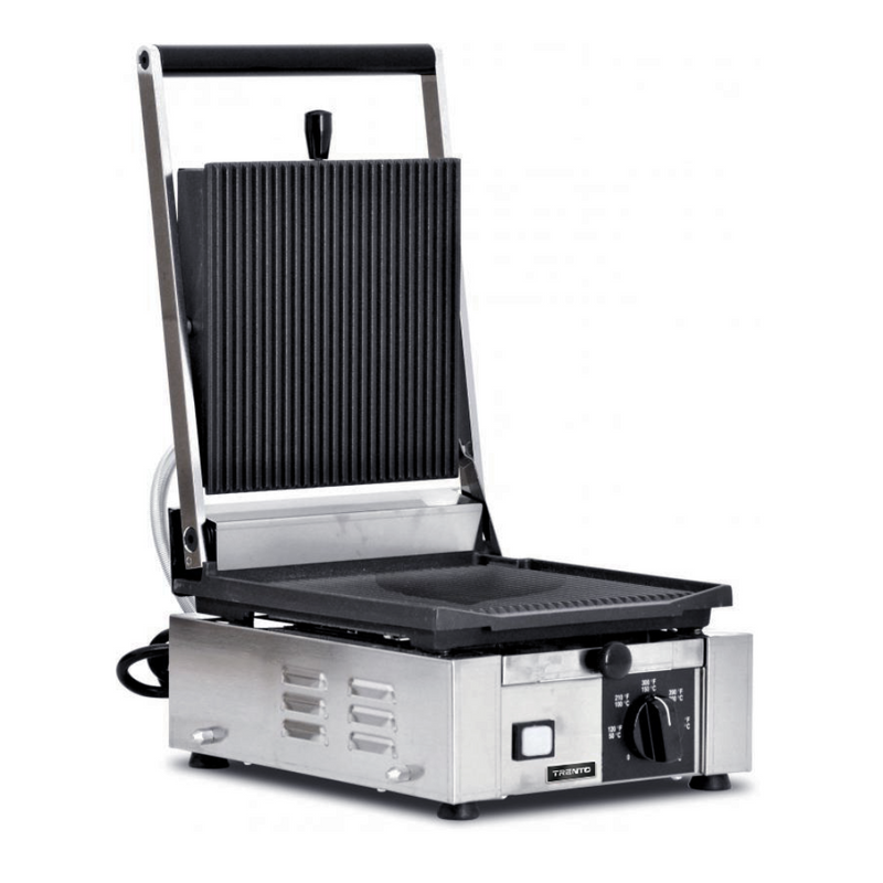 Trento Elite Series 10" x 9" Single Panini Grill with Grooved Surfaces 110V